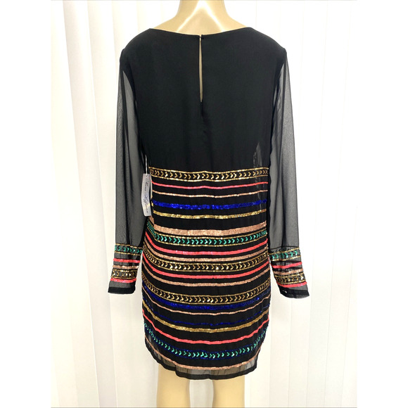 NWT Mara Hoffman Mini Dress Black Striped Multi Color Sequin Long Sleeve… - Picture 4 of 9